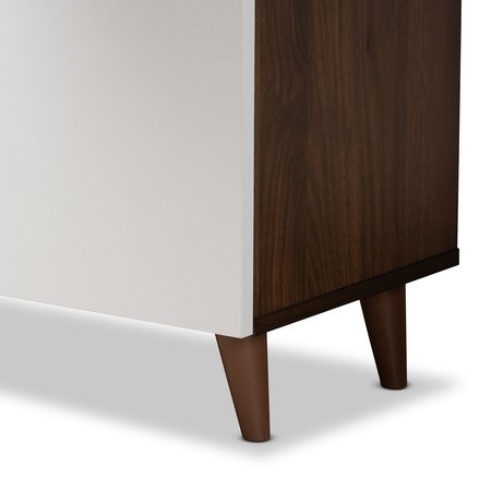 Baxton Studio Tobias Mid-Century Two-Tone White and Walnut Brown Finished Wood Storage Computer Desk with Shelves 181-11692-Zoro